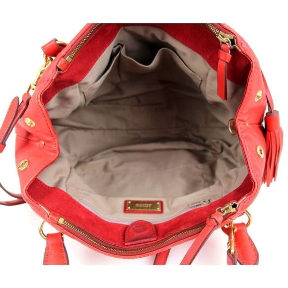 J.CREW RED GENUINE LEATHER THREE COMPARTMENTS HOBO SHOULDER BAG SATCHEL PURSE - Picture 8 of 16